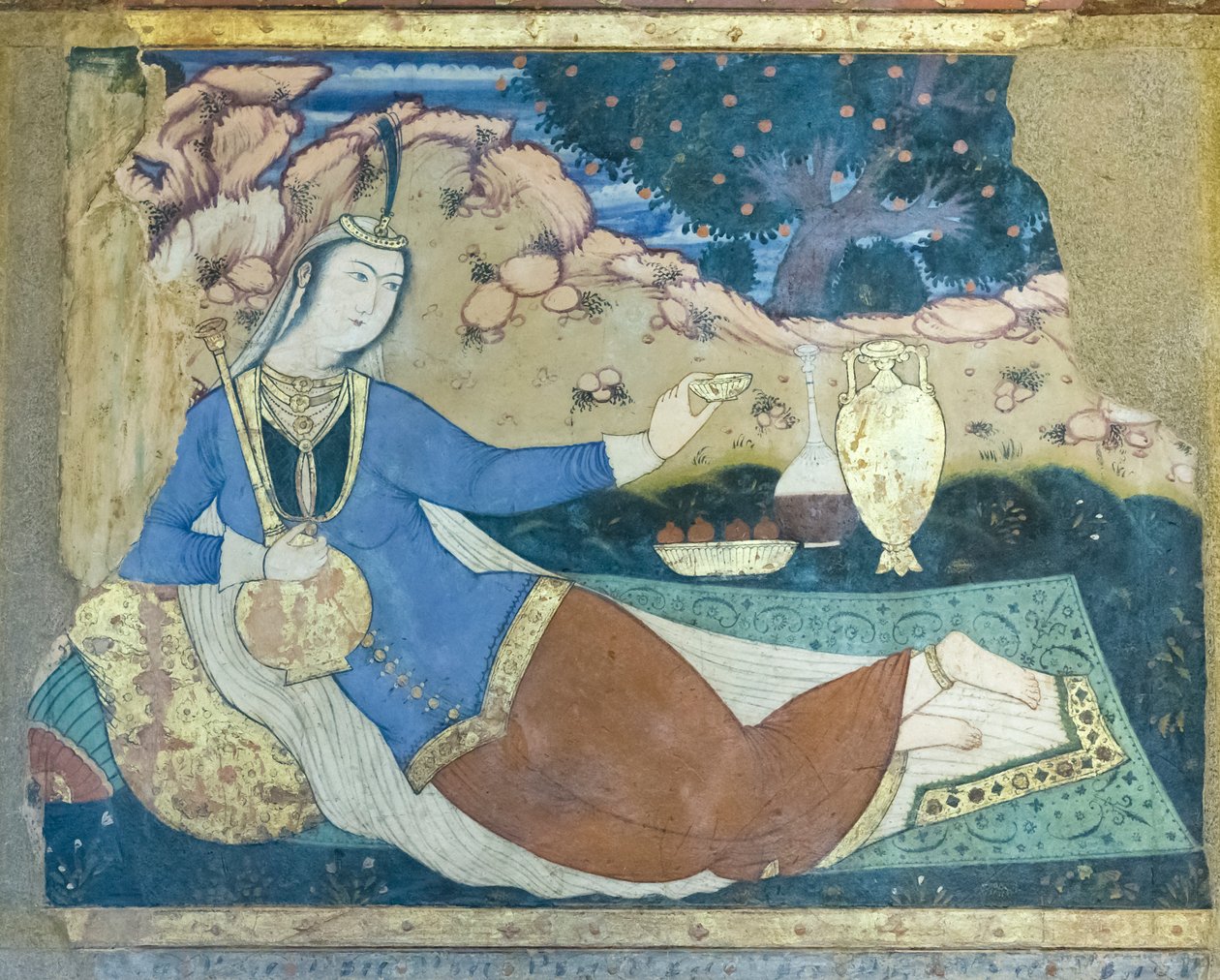 Fresco in het Chehel Sotoun paleis, Esfahan, Iran door School Iranian
