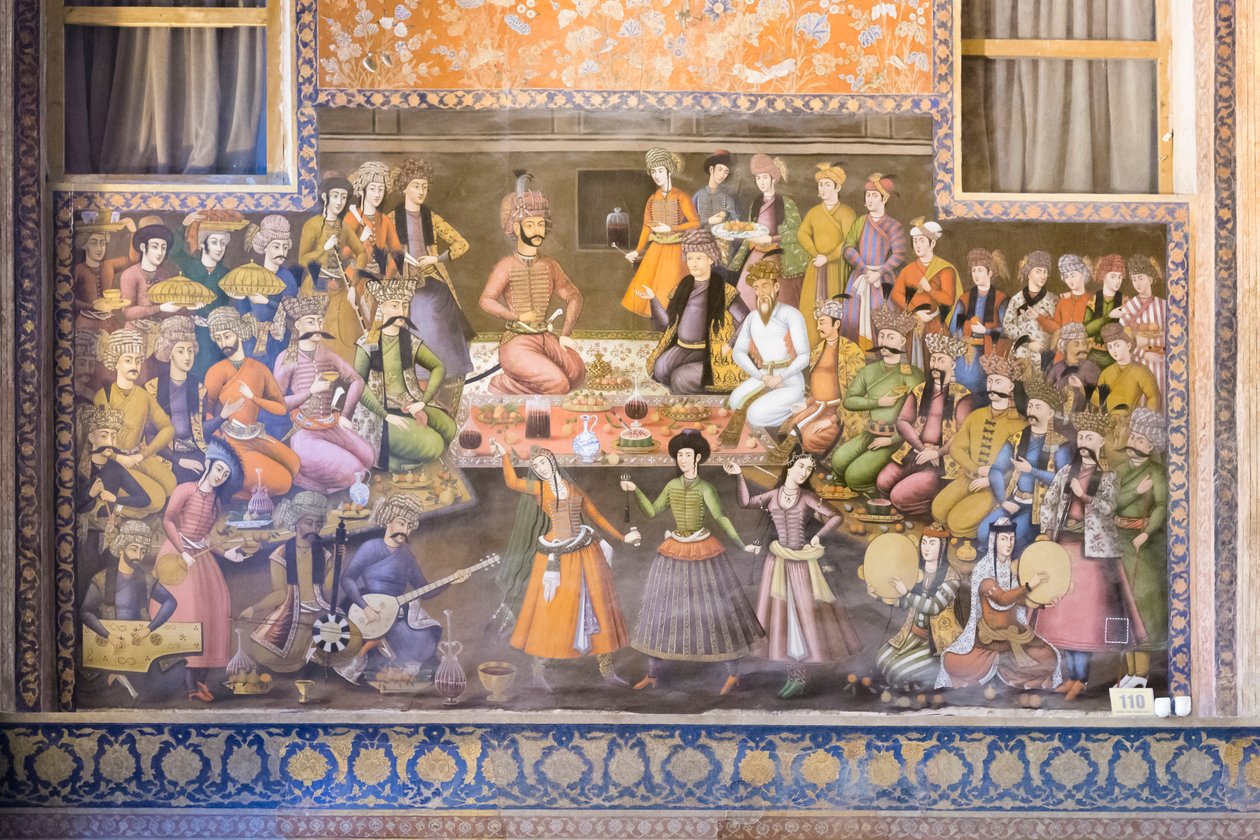 Fresco in het Chehel Sotoun-paleis, Esfahan, Iran door School Iranian
