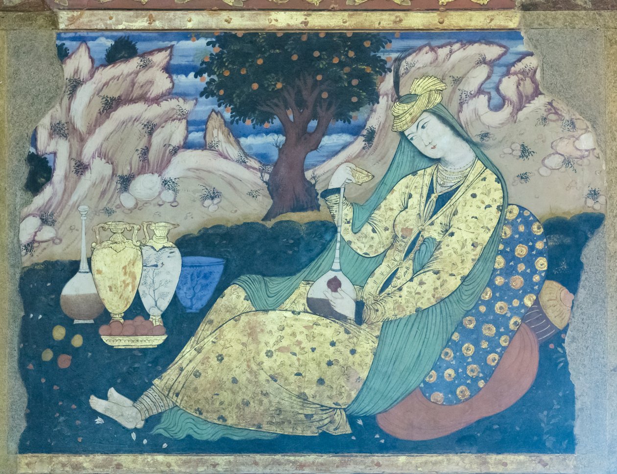Fresco in het Chehel Sotoun-paleis, Esfahan, Iran door School Iranian