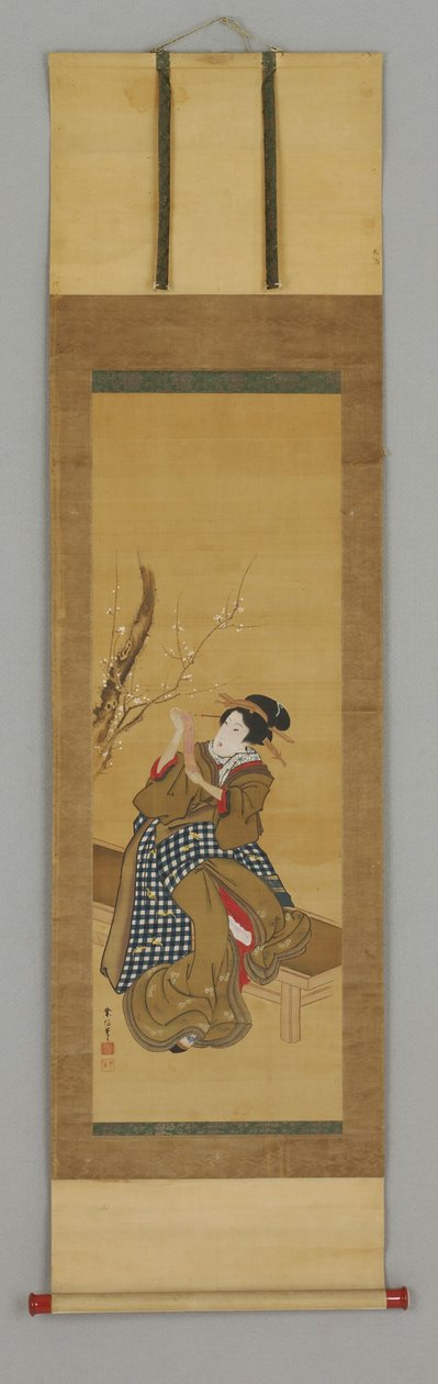 Ukiyoe, vrouw zittend op bank door Japanese School