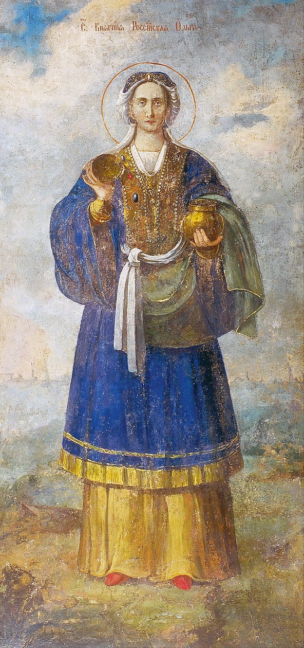Heilige Olga, prinses van Kiev, ca. 1700 (fresco) door School Russian
