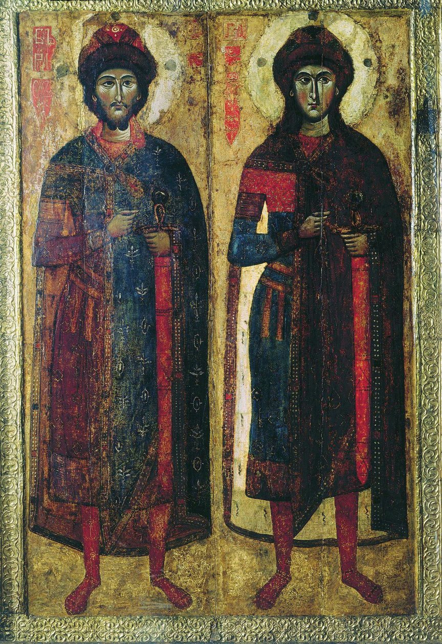 Heiligen Boris en Gleb, Russische icoon door School Russian