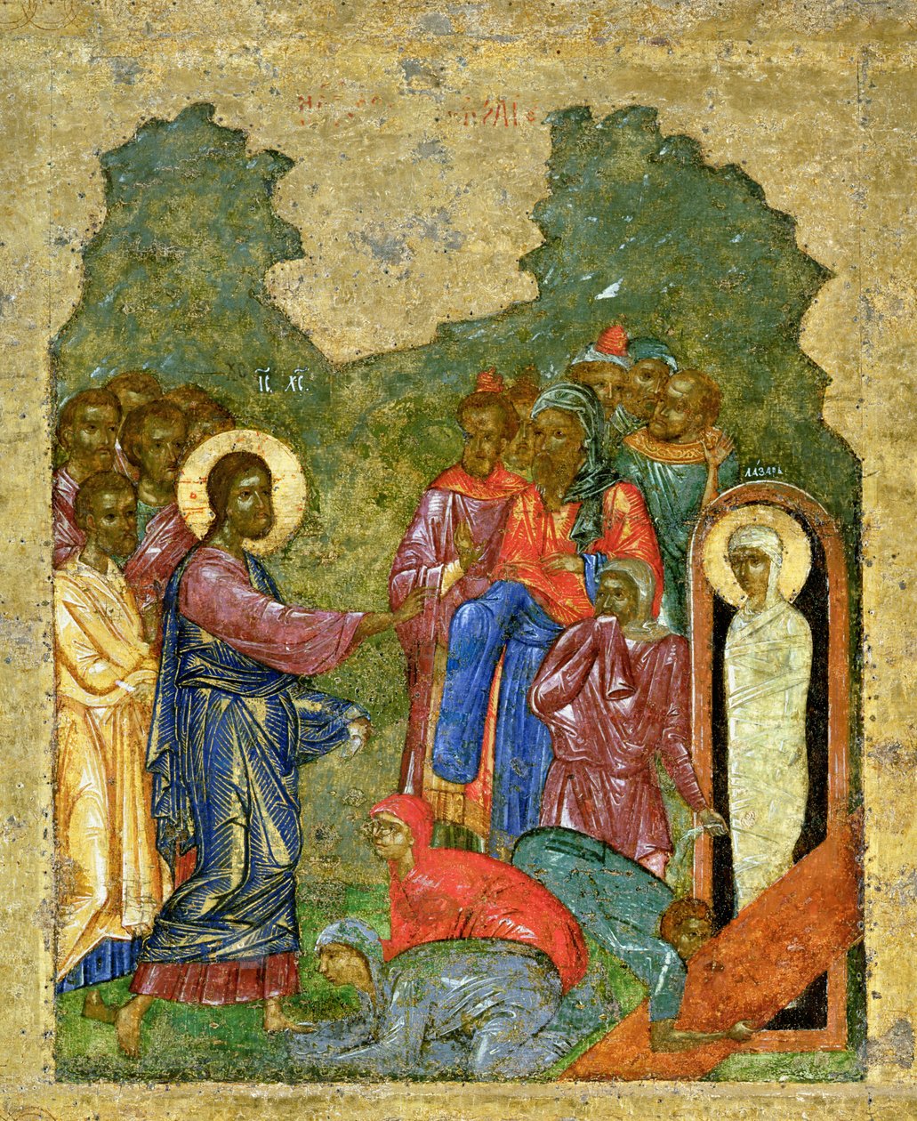 De Opwekking van Lazarus, Novgorod School door School Russian