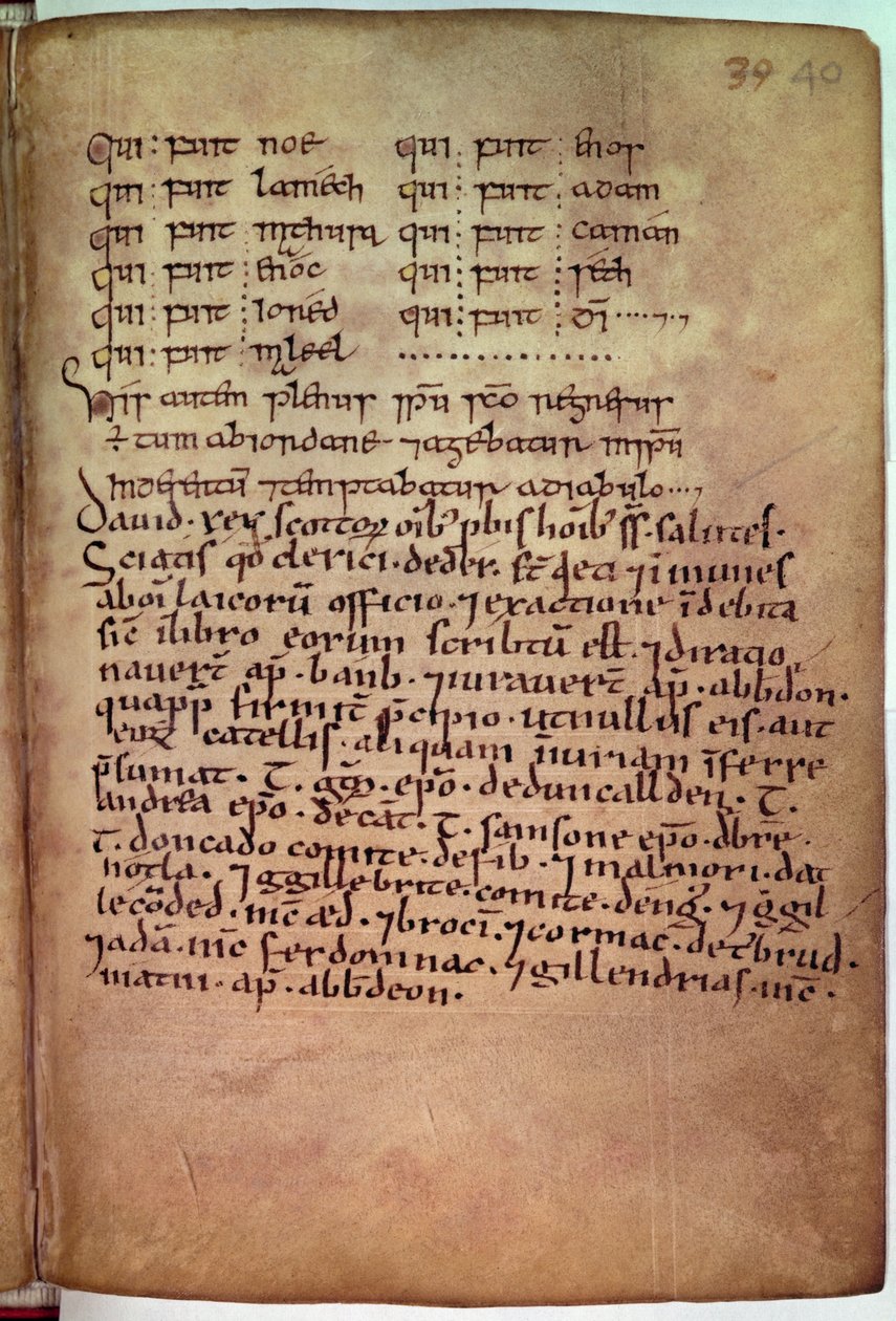 Ms 11.6.32 Charter uitgegeven aan de geestelijken van Deer, door Koning David (1084-1183) uit 
