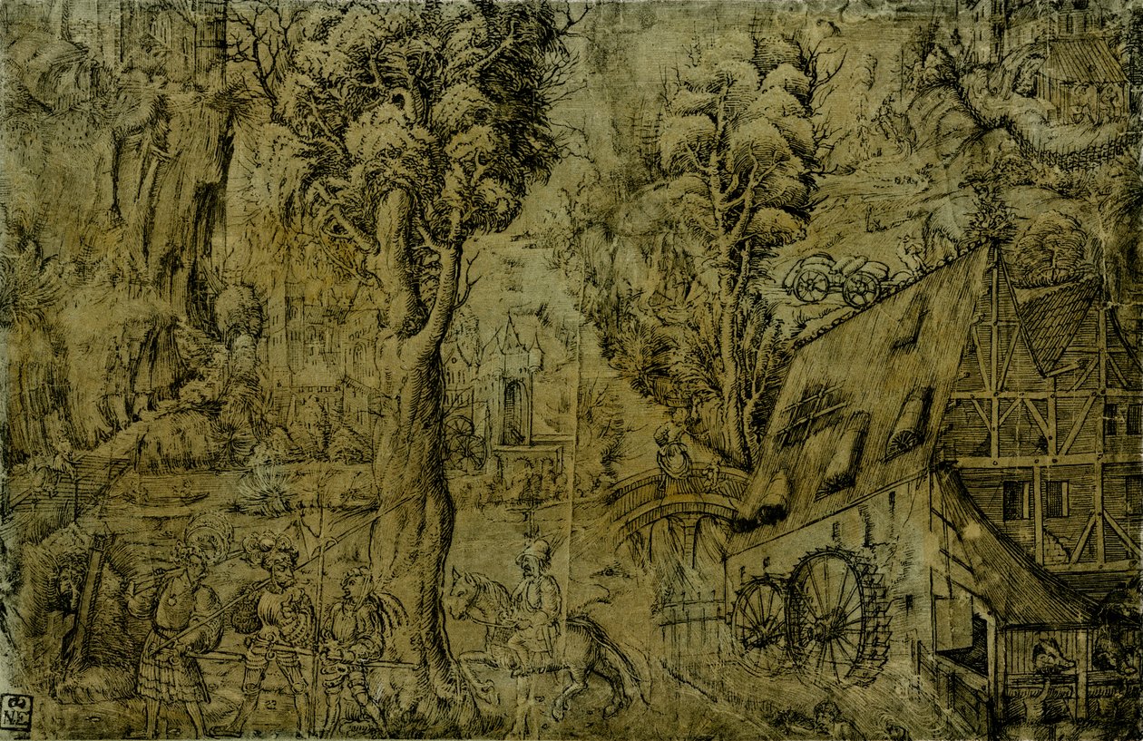 Landschap met windmolens door Sebald Baumhauer