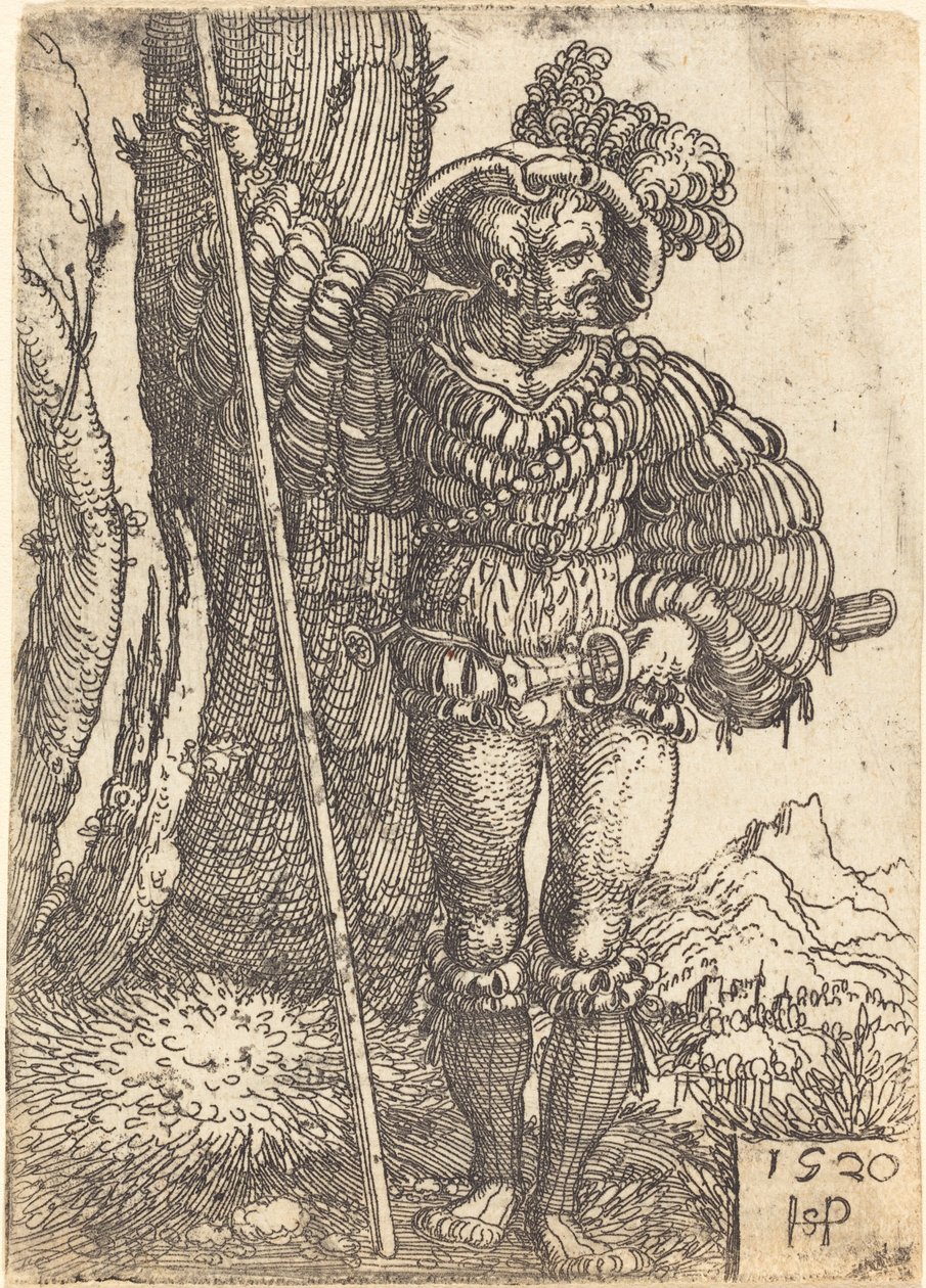 Voetsoldaat Staand bij een Boom door Sebald Beham
