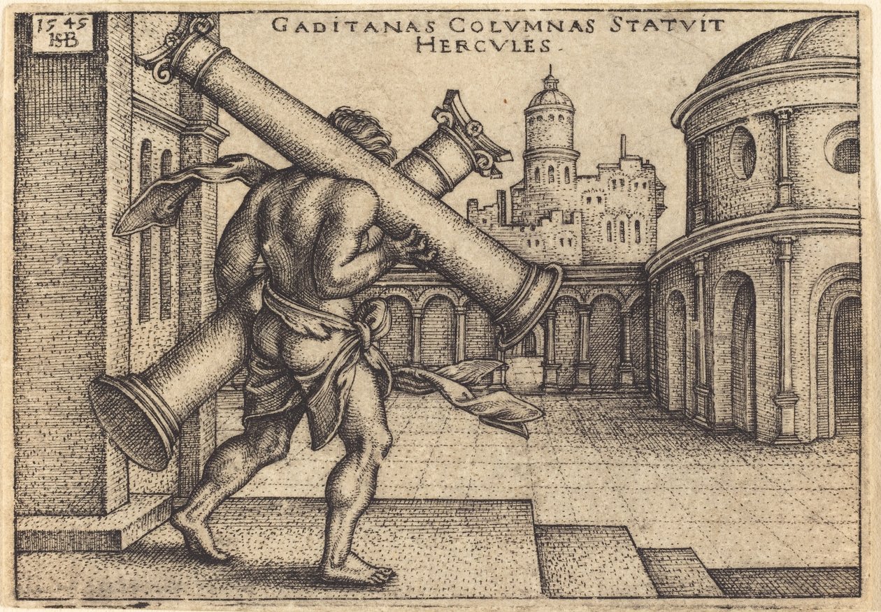 Hercules draagt de zuilen van Gaza door Sebald Beham