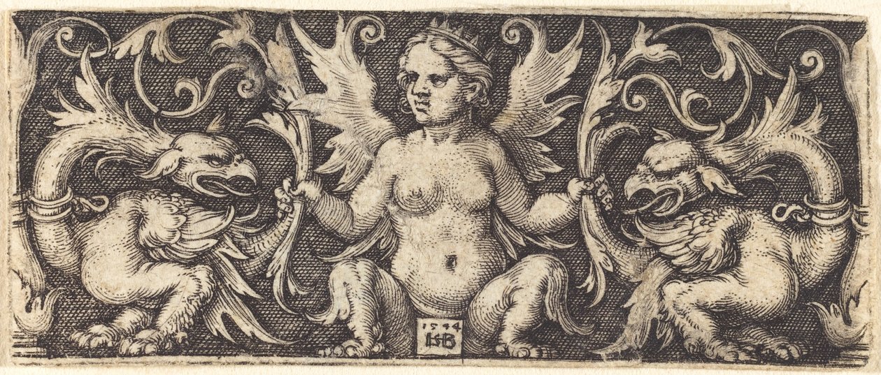 Ornament met vrouwelijke demon door Sebald Beham