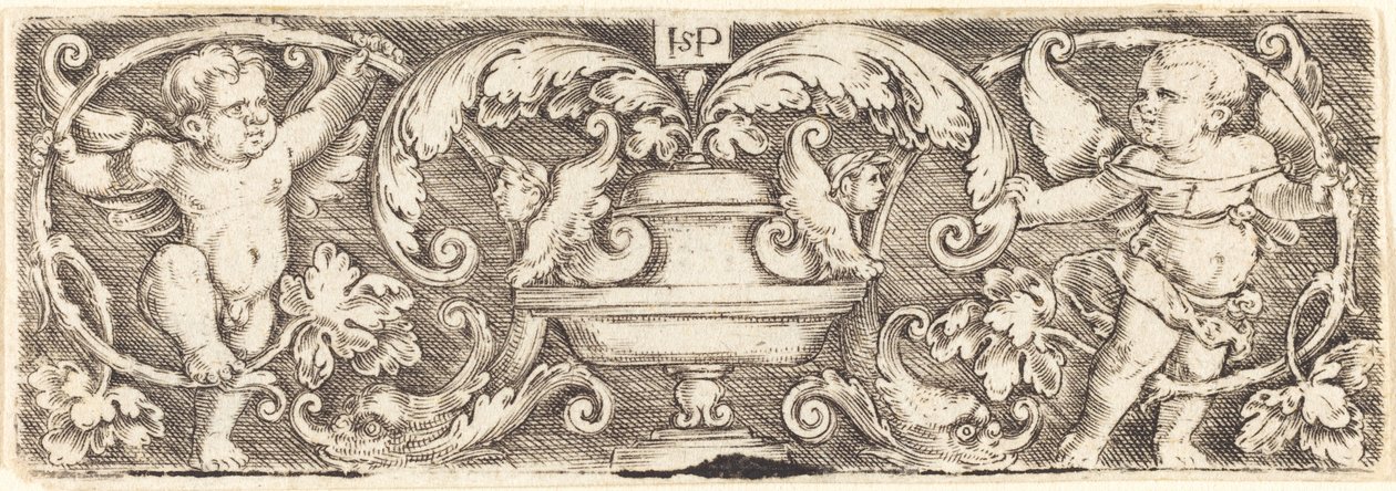 Ornament met een vaas tussen twee genii door Sebald Beham