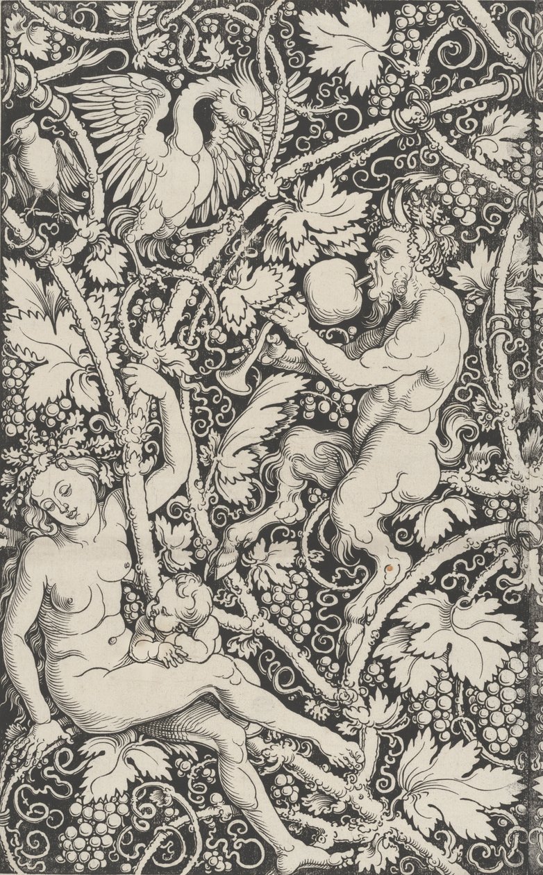 Behang met satyrfamilie door Sebald Beham