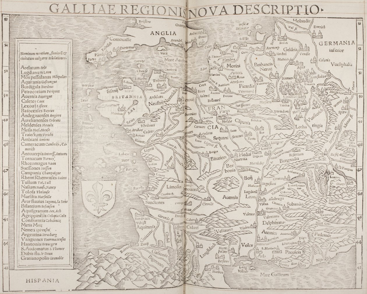 Cosmographia, detail van Galliae door Sebastian Munster
