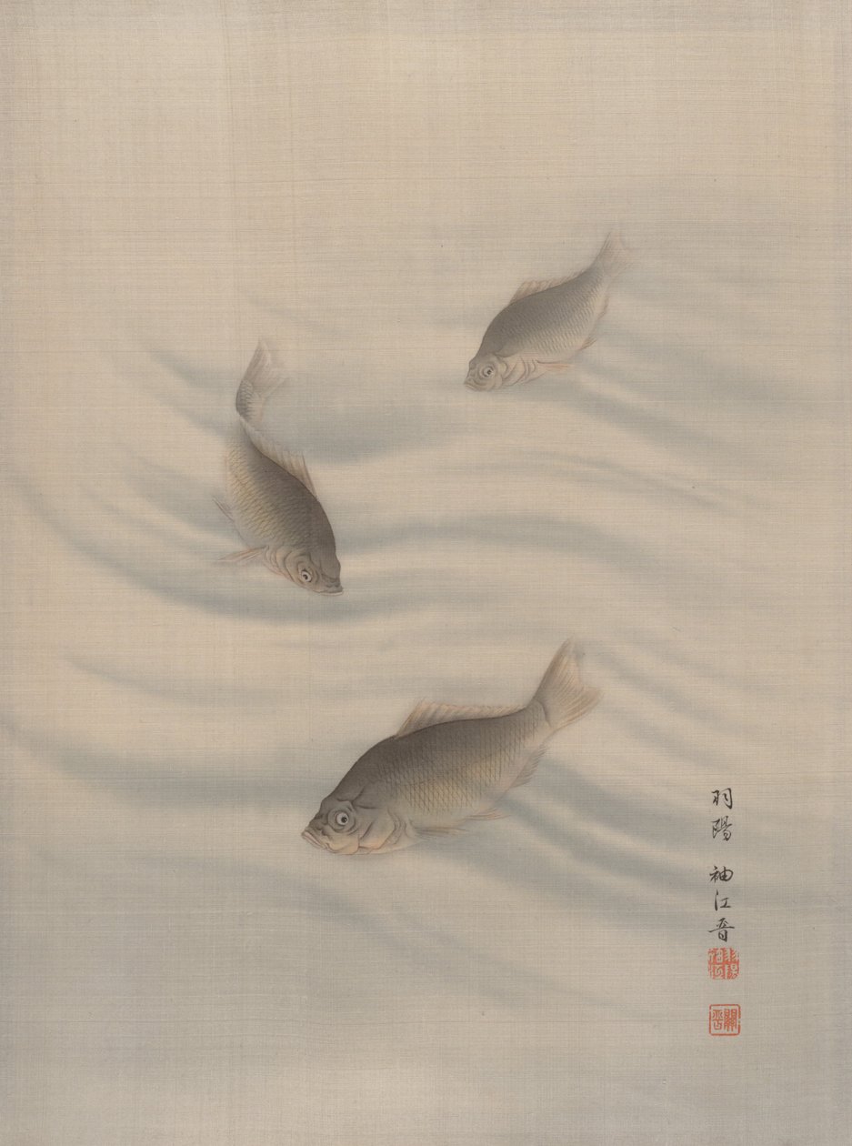 Vissen zwemmen, ca. 1890-92 door Seki Shuko