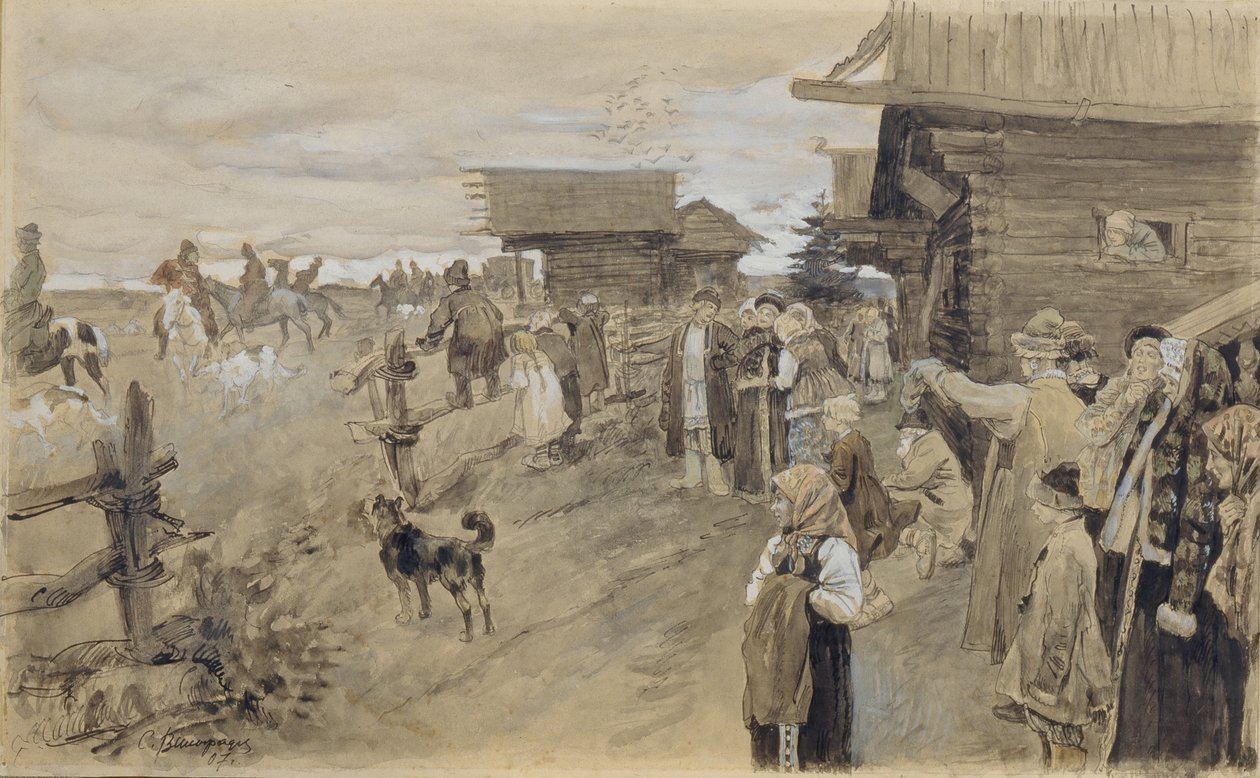 Jacht met Borzois, 1907 door Sergei Arsenevich Vinogradov