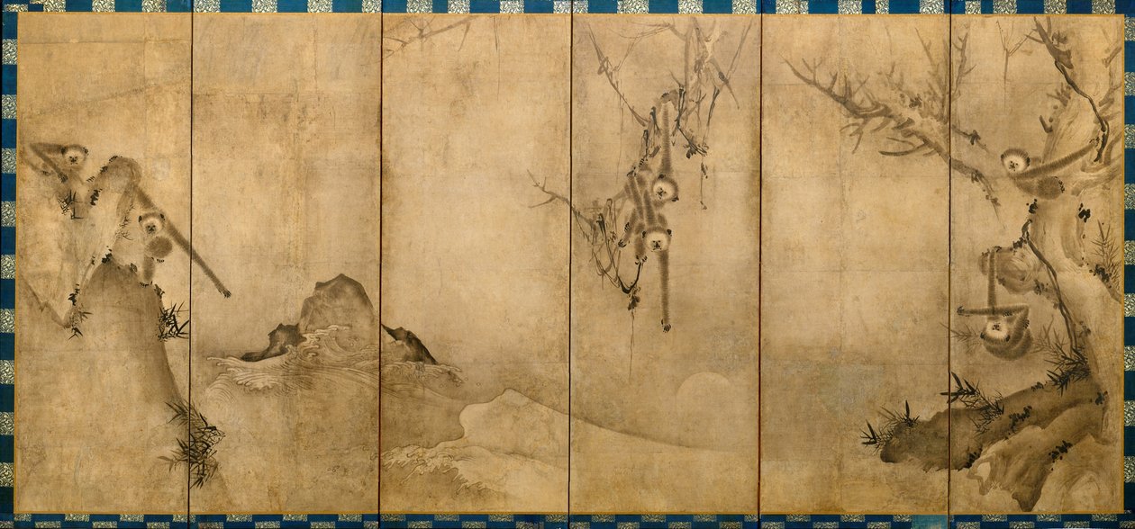 Gibbons in een landschap door Sesson Shkei