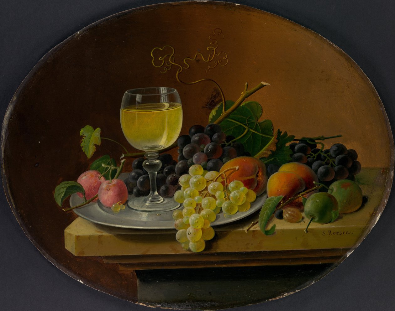 Stilleven met fruit en wijnglas, 1865-70 door Severin Roesen