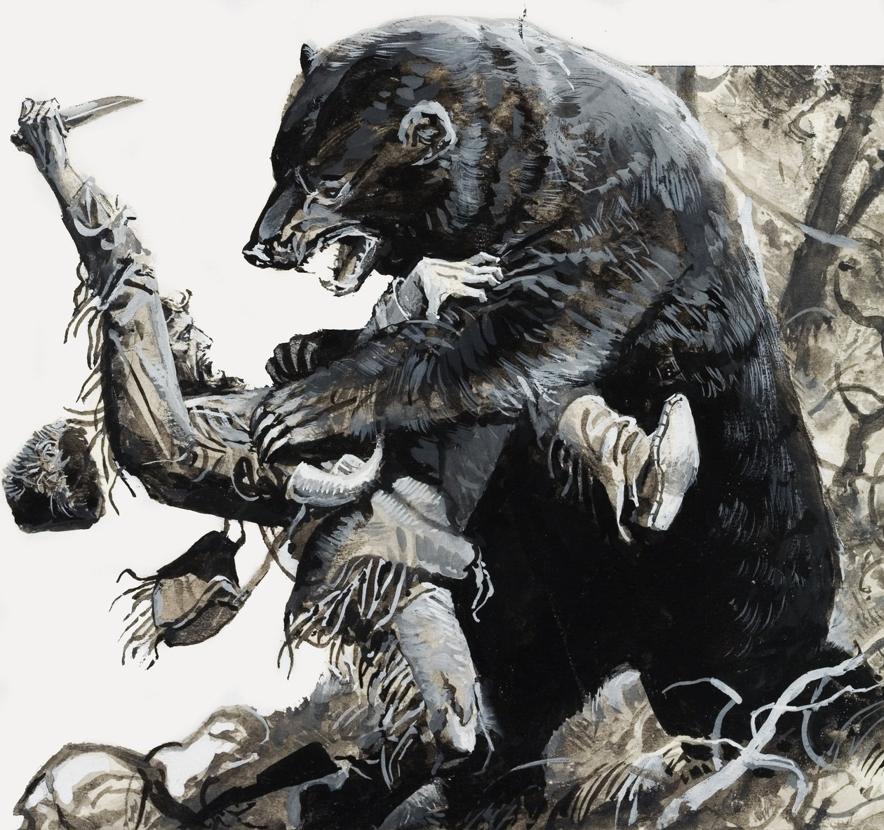 Hugh Glass wordt gegeseld door een beer door Severino Baraldi