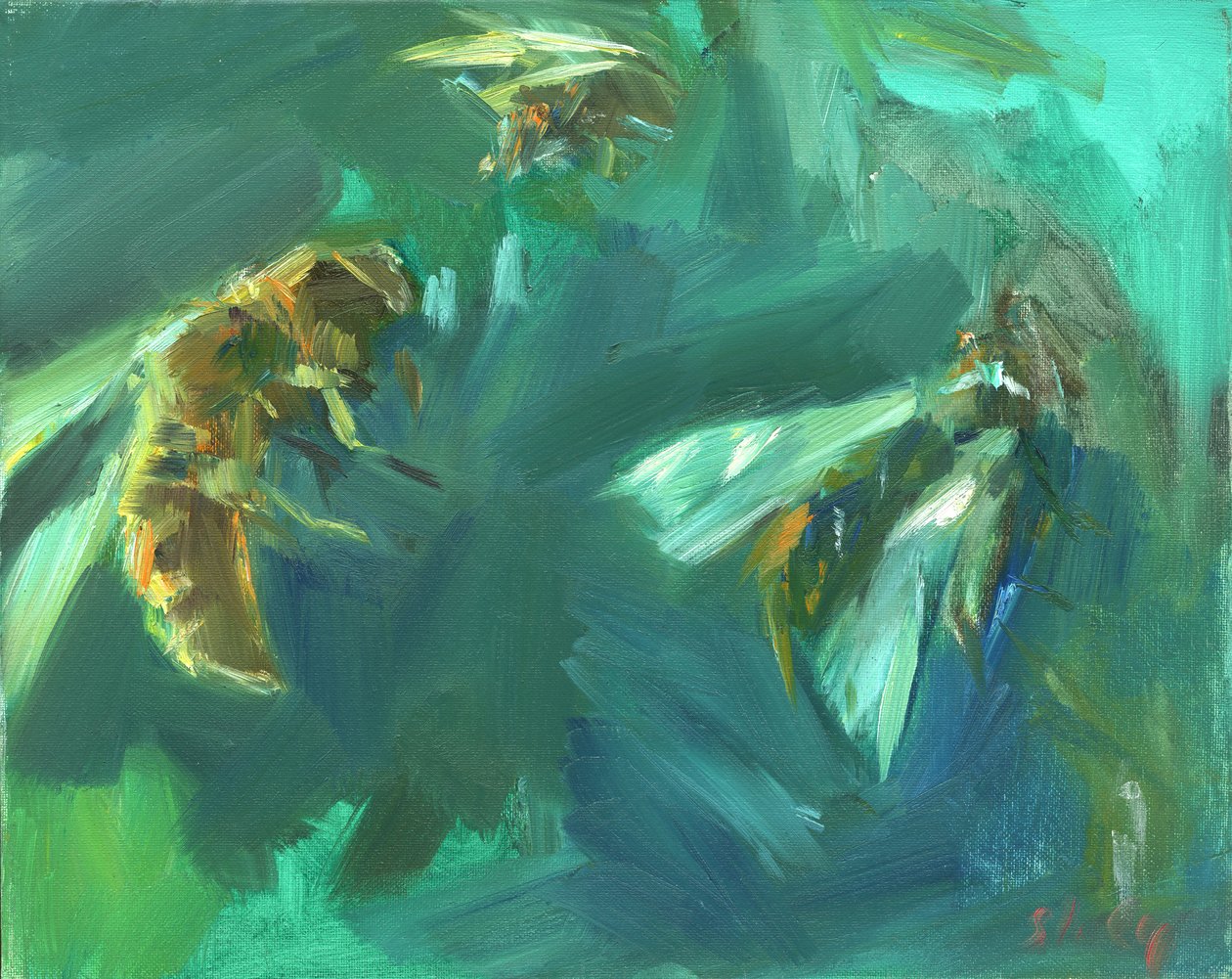 Bee 2, 2024 (olieverf op board) door Shaun Carey