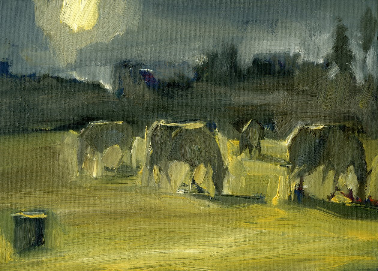 Winterpaarden, 2024 (olieverf op board) door Shaun Carey