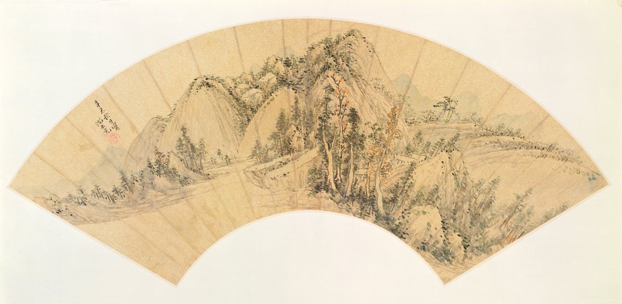 Waaier met een landschap door Shen Shih Chung