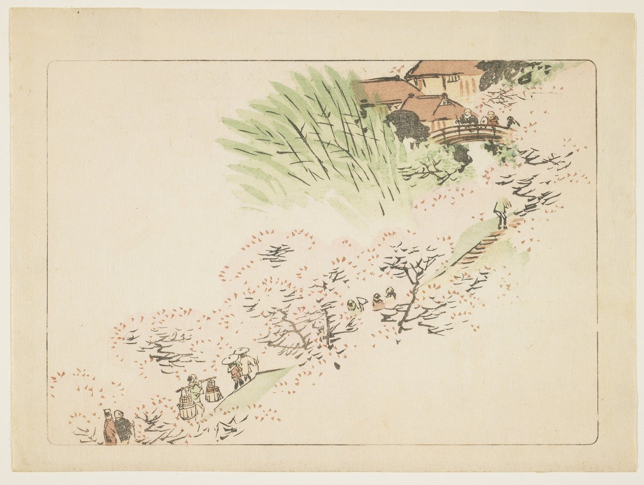 Bergkersbloesems, ca. 1877 door Shibata Zeshin