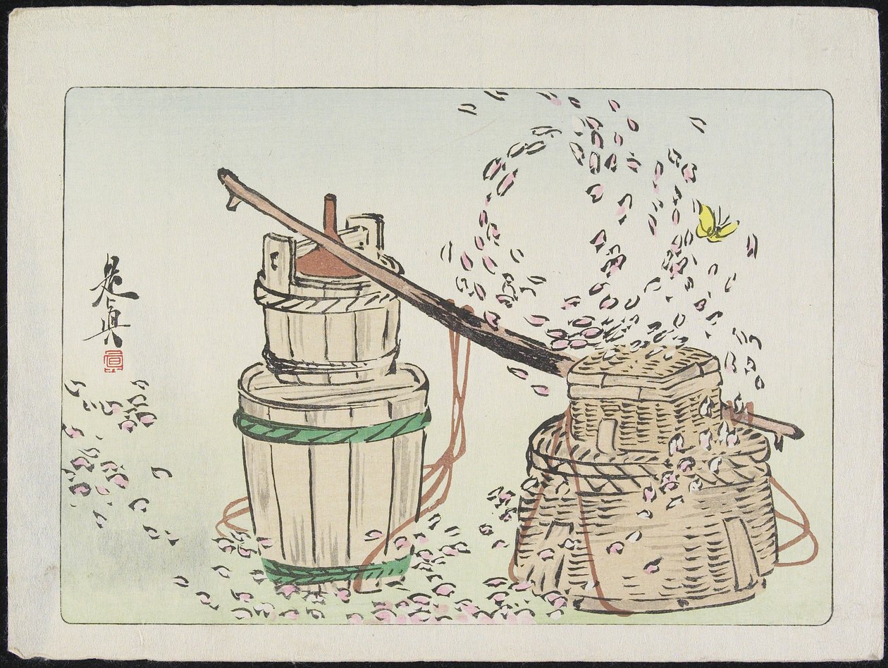 Bloemblaadjes gevangen in een wervelwind door Shibata Zeshin