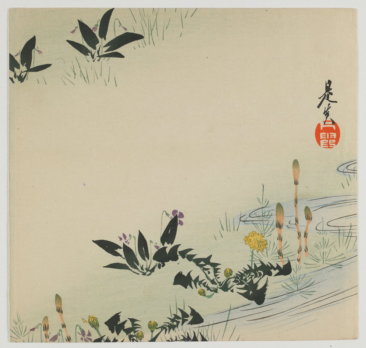 Lentebloemen, Meiji-periode, eind 19e eeuw (kleur houtsnede) door Shibata Zeshin