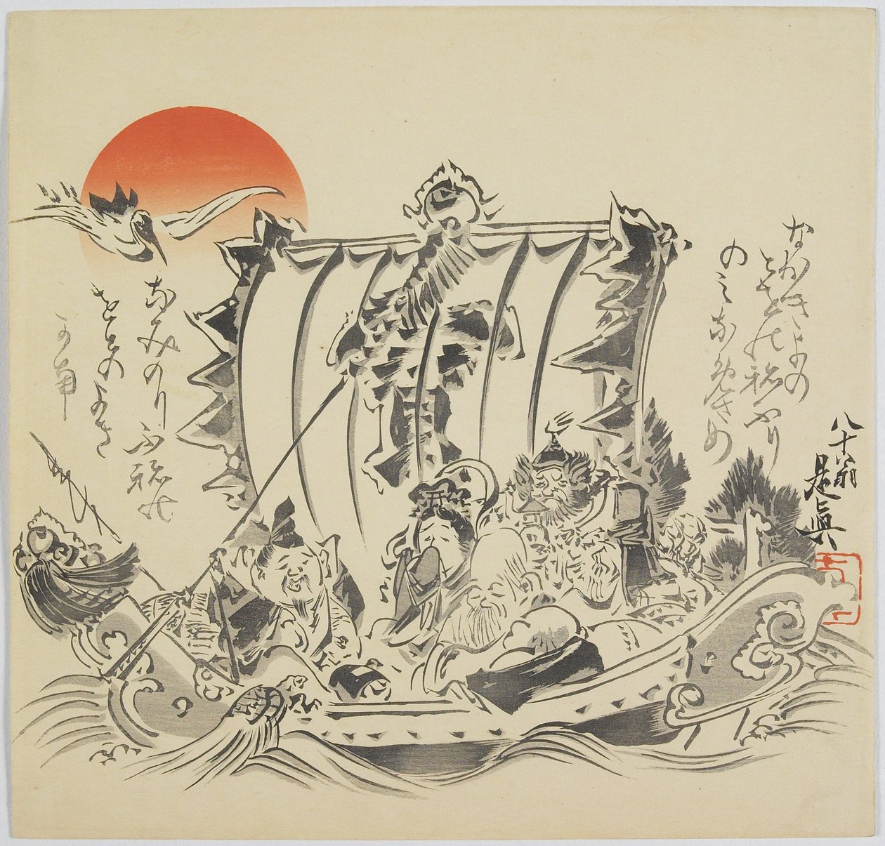 De zeven goden van het geluk in schatboot, c. 1887 door Shibata Zeshin