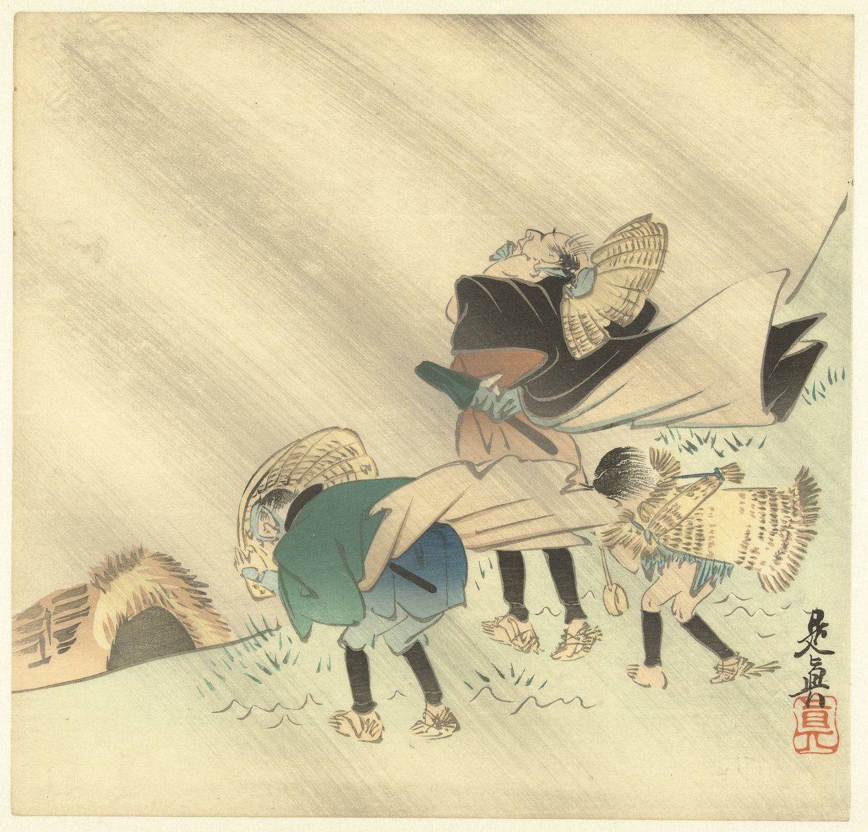 Reizigers in een storm door Shibata Zeshin