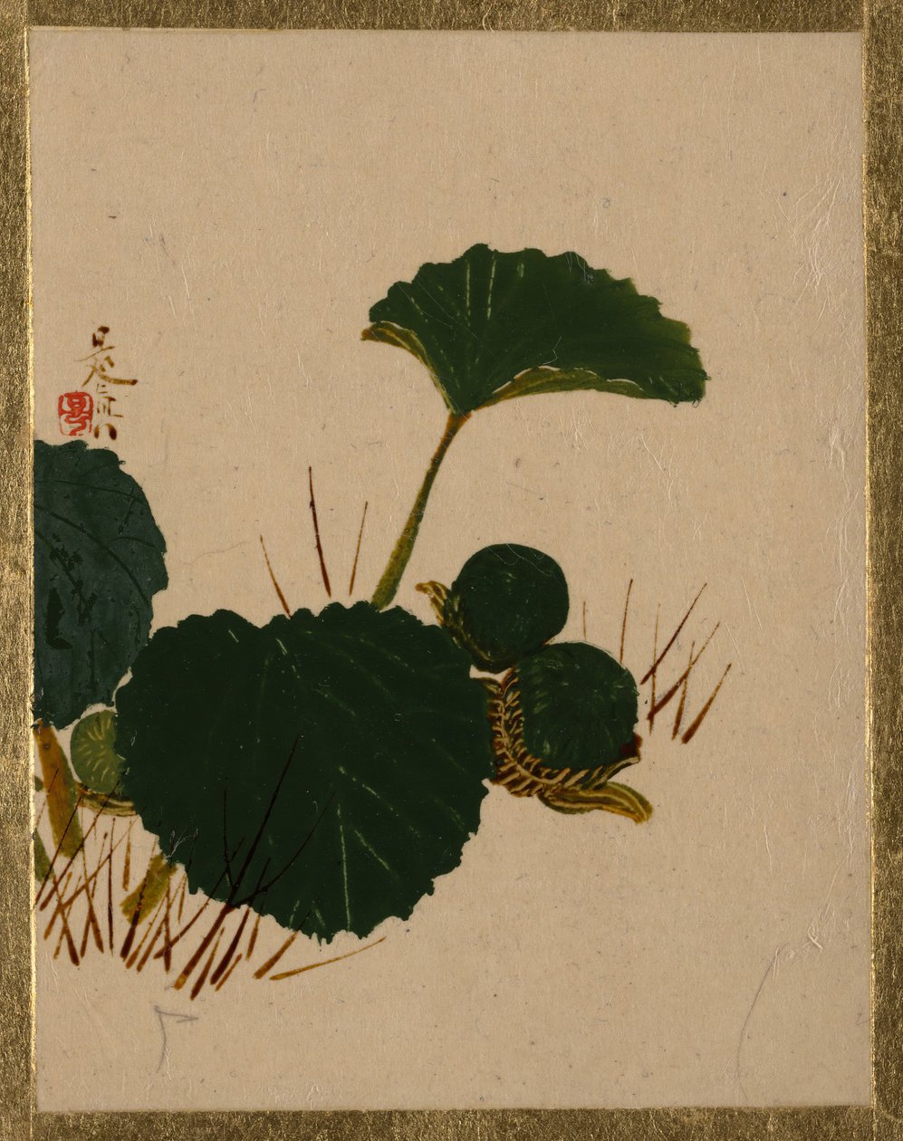 Rups op Groene Bladplant door Shibata Zeshin