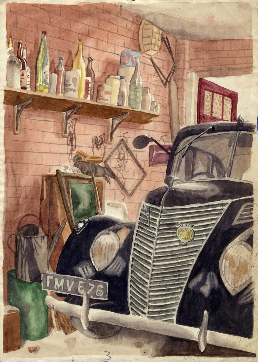 Auto in garage, c. 1950 door Shirley Markham