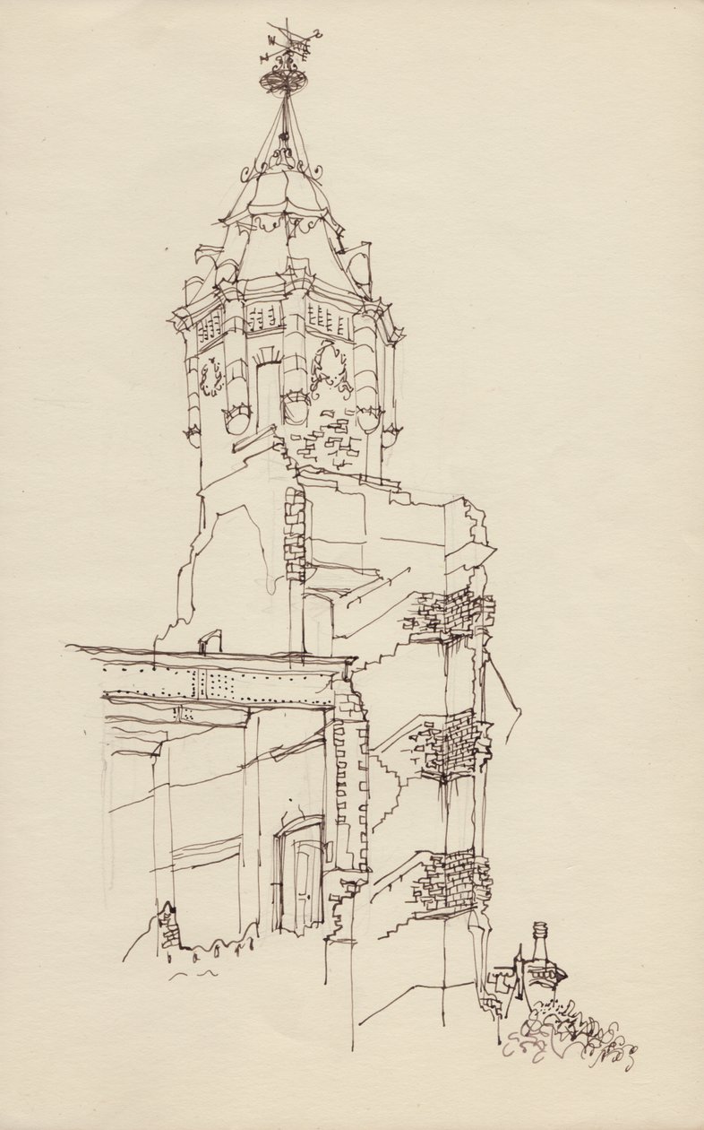 Toren van vervallen gebouw, ca. 1950 door Shirley Markham