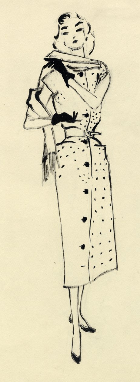 Vrouw in gestippelde jurk, ca. 1950 door Shirley Markham