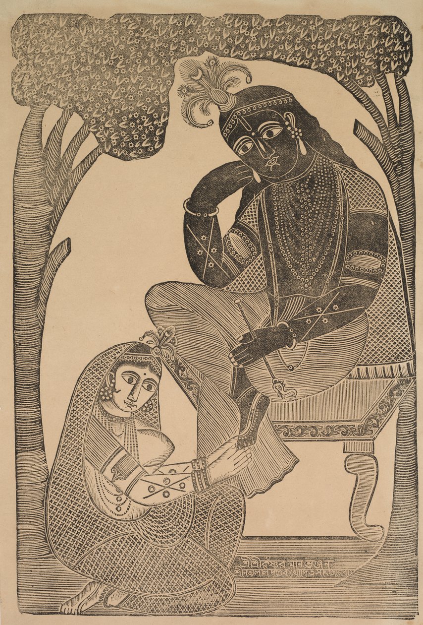 Radha streelt Krishna