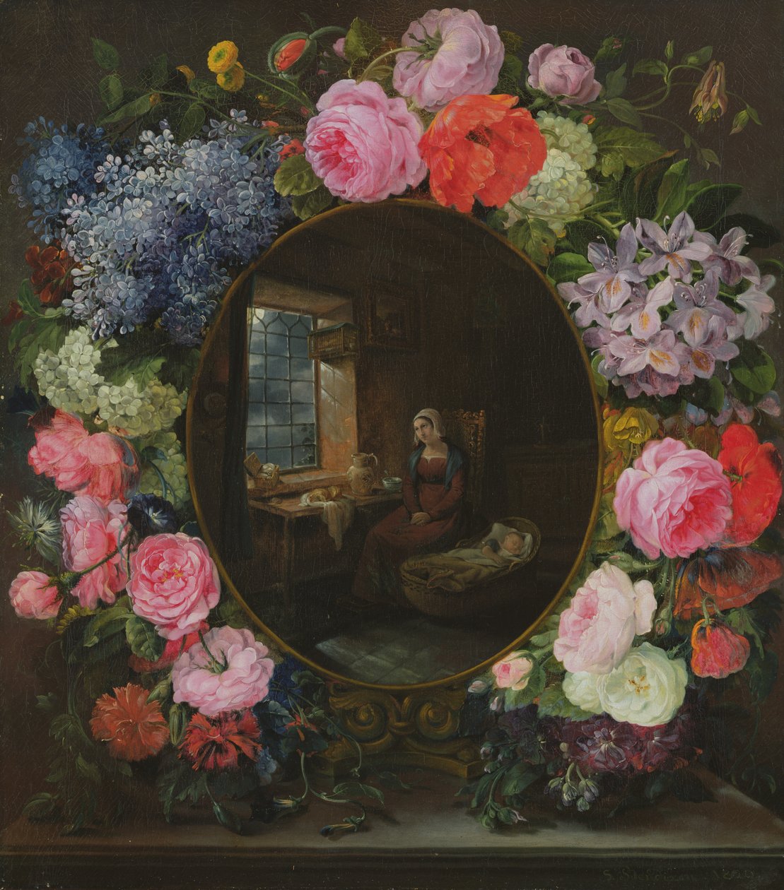 Moeder en kind in een bloemenkrans, 1829 door Siegfried Detler Bendixen