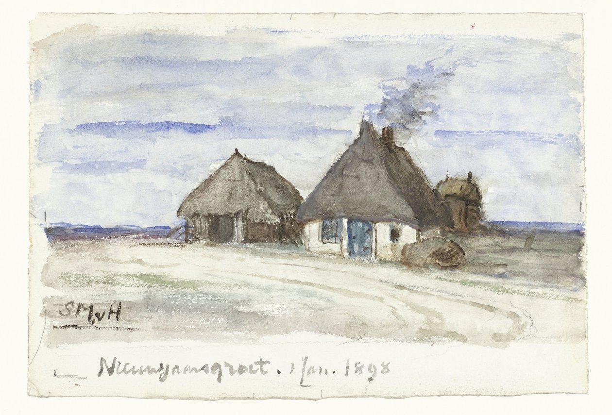 Nieuwjaarsgroet met boerderij door Sientje Mesdag van Houten