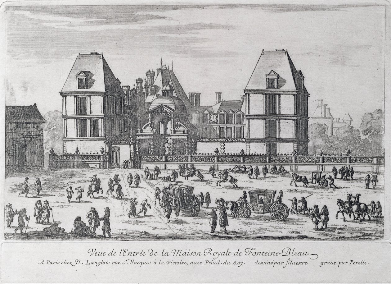 Ingang van het Koninklijk Paleis van Fontainebleau, gegraveerd door Nicolas (1631-ca.93) of Adam (1638-95) Perelle, uitgegeven door Nicholas Langlois door Silvestre