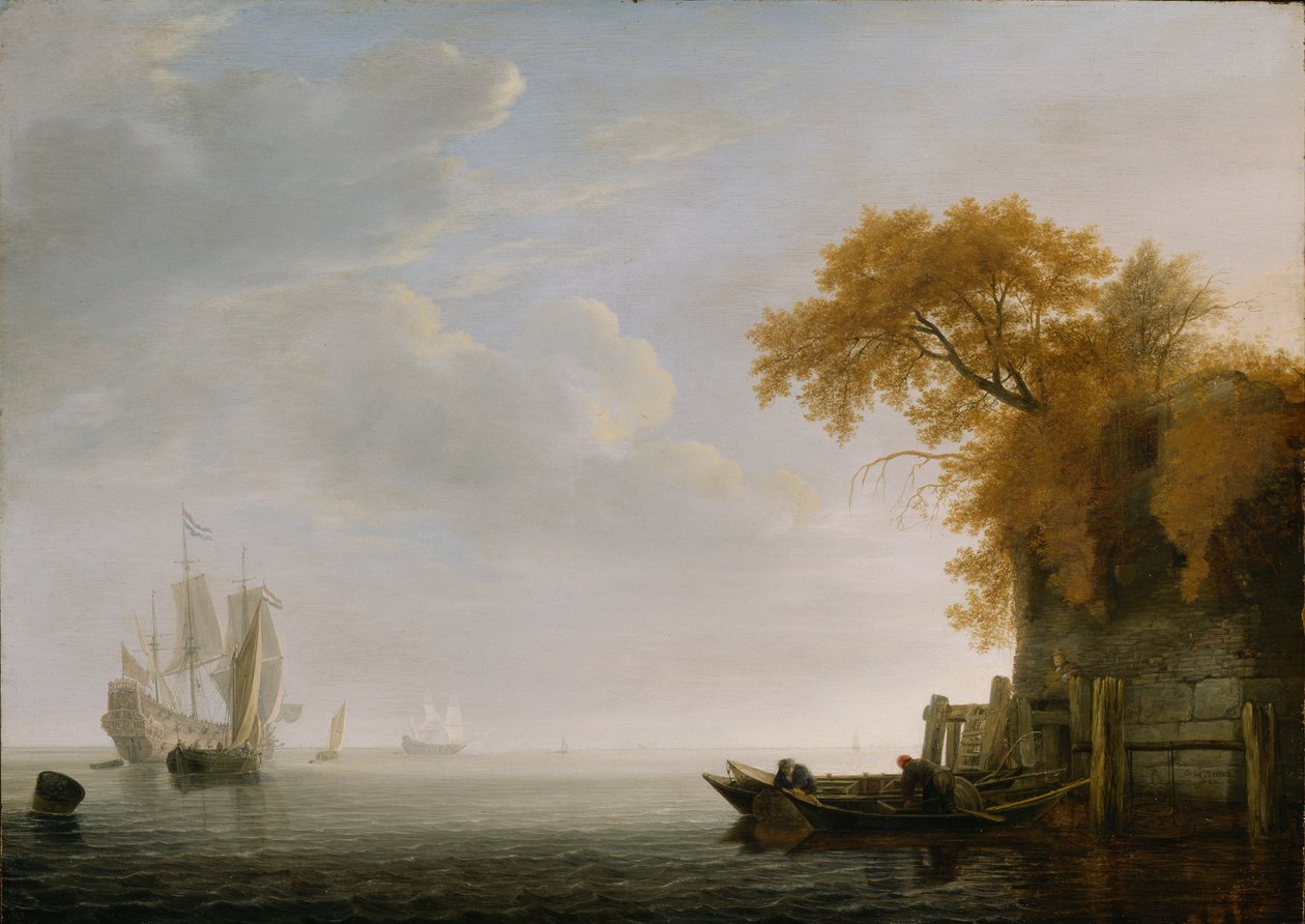 Een kalme zee, 1642 door Simon de Vlieger