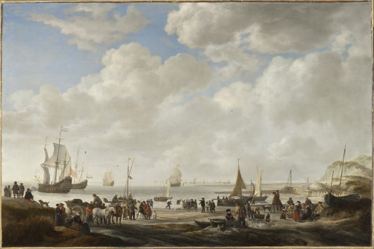 Uitzicht op een Strand, 1646 door Simon de Vlieger