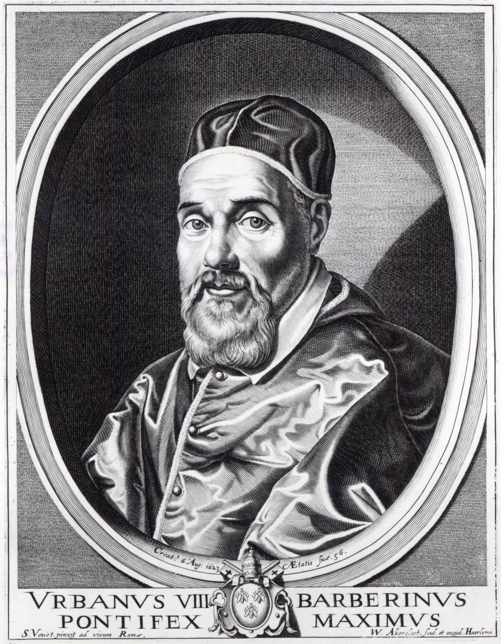 Paus Urbanus VIII, gegraveerd door Willem Outgertsz Akersloot door Simon Vouet