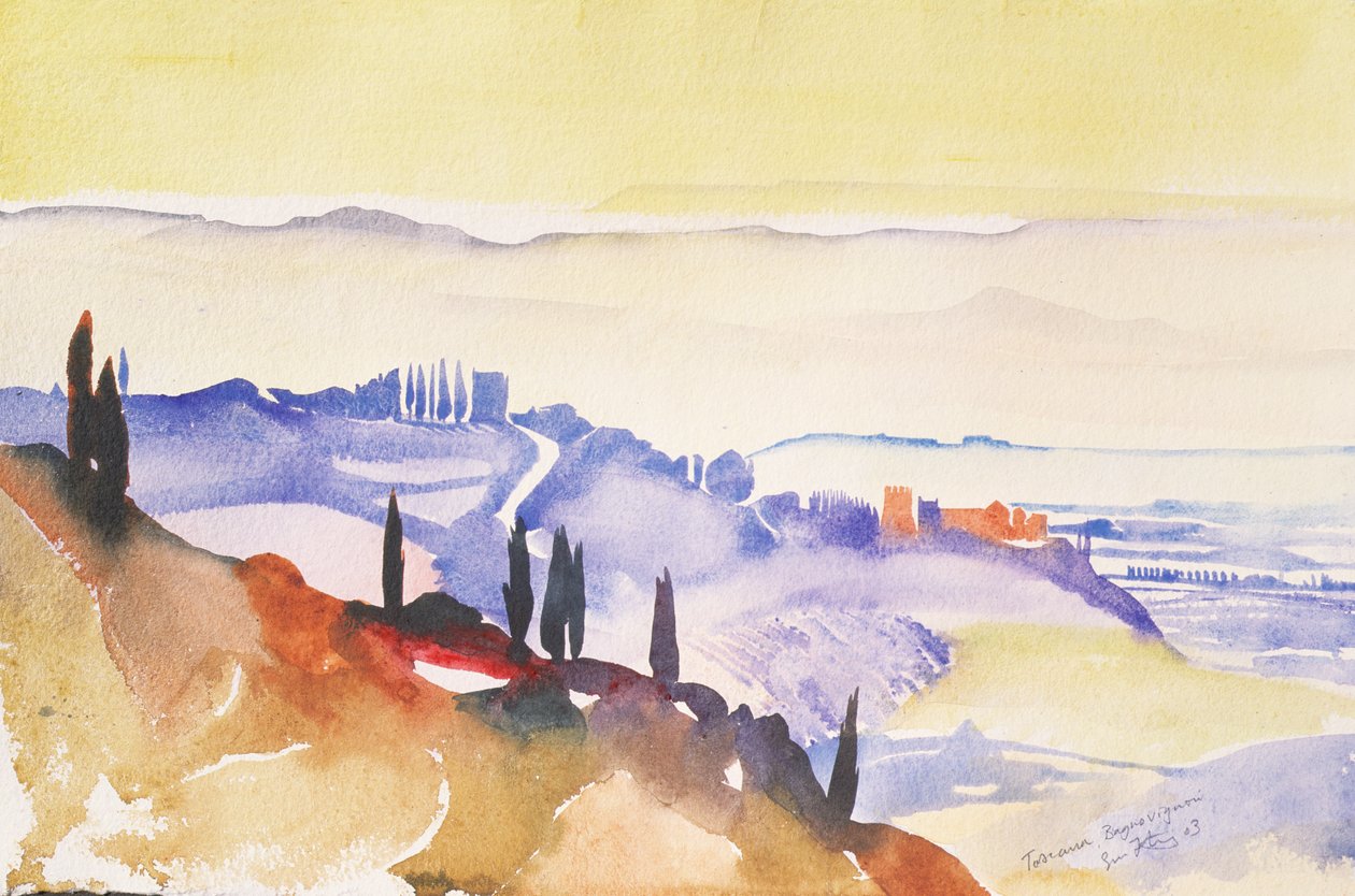 Bagno Vignoni, Italië, 2003 (aquarel) door Simon Fletcher