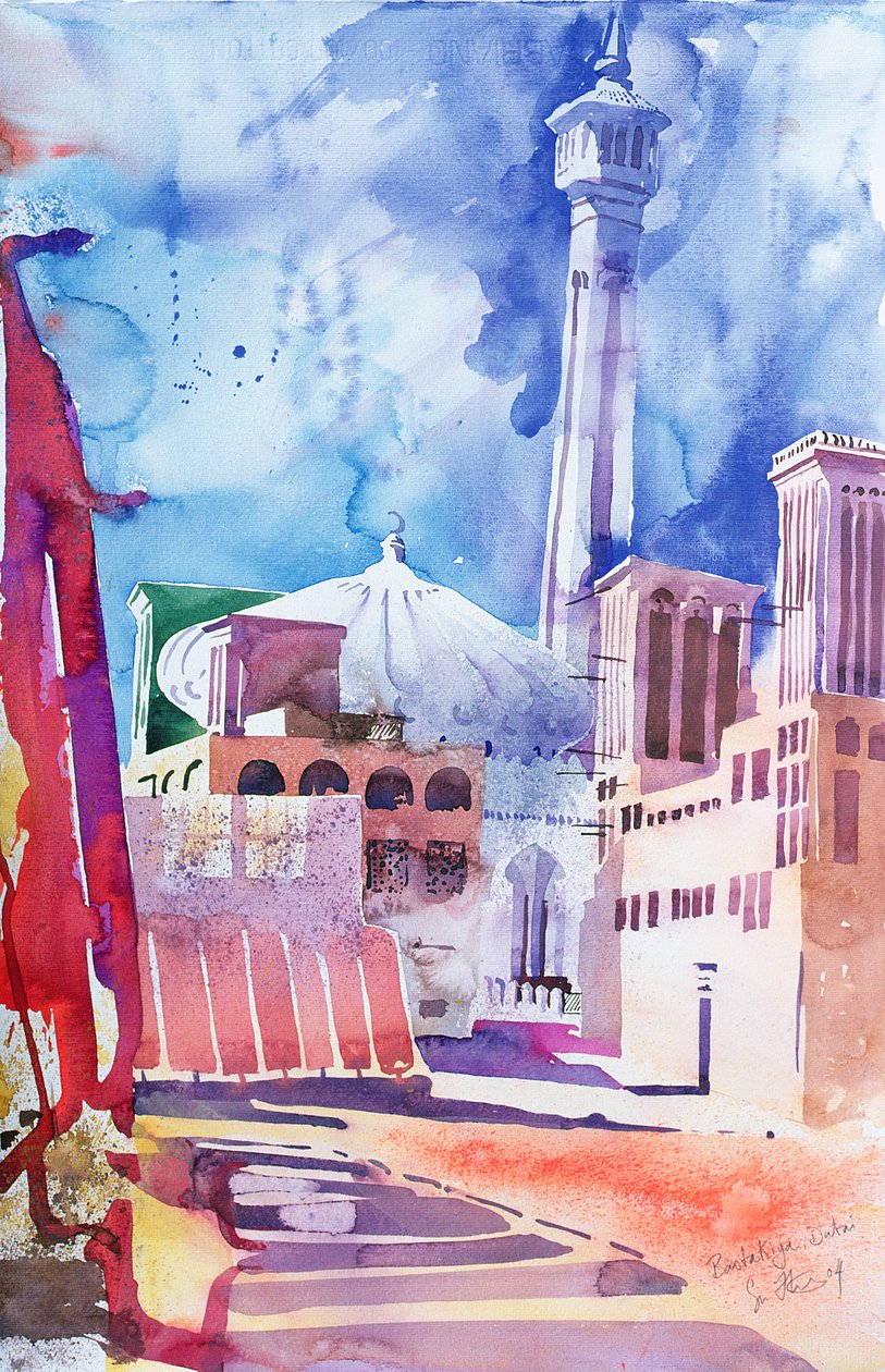 Bastakia, Dubai, 2004 (aquarel op papier) door Simon Fletcher