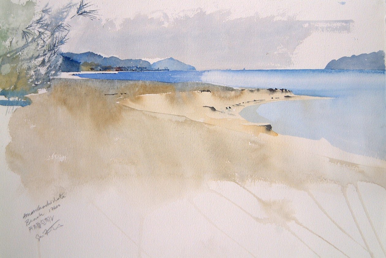 Strand Amanohashidate, 2000 (aquarel) door Simon Fletcher