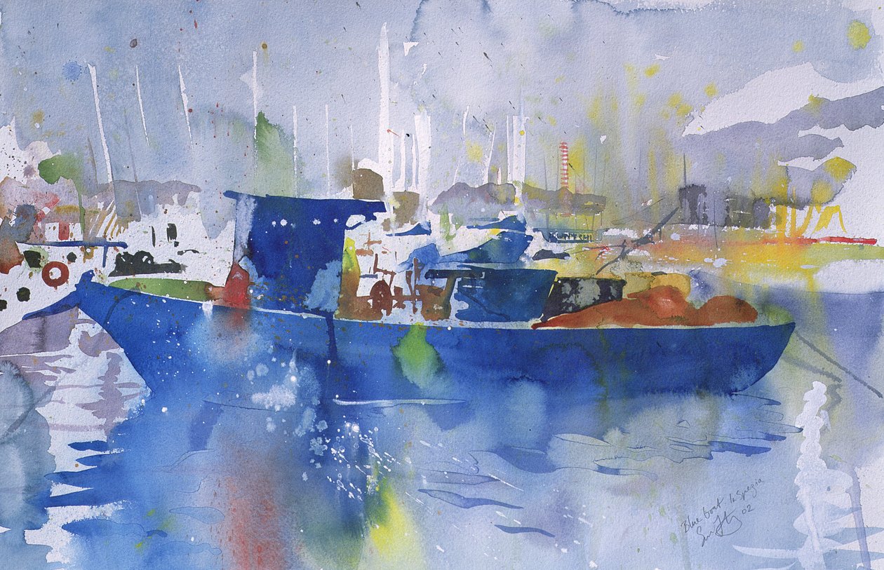 Blauwe boot La Spezia, Italië, 2002 (aquarel) door Simon Fletcher