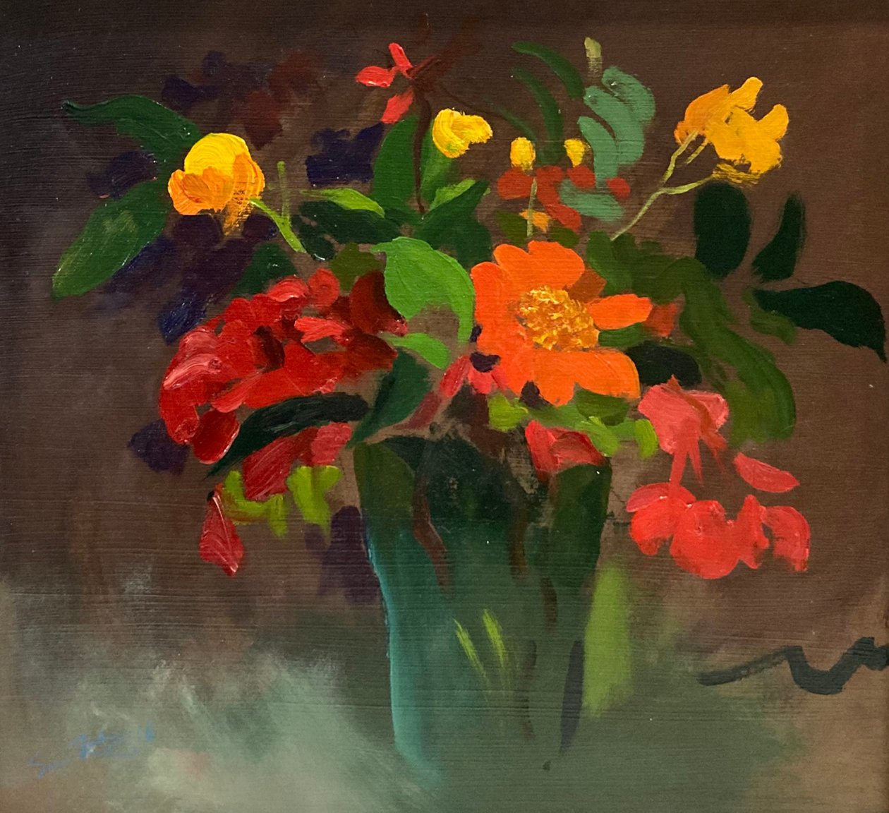 Cassia  Tithonia (olieverf op board) door Simon Fletcher
