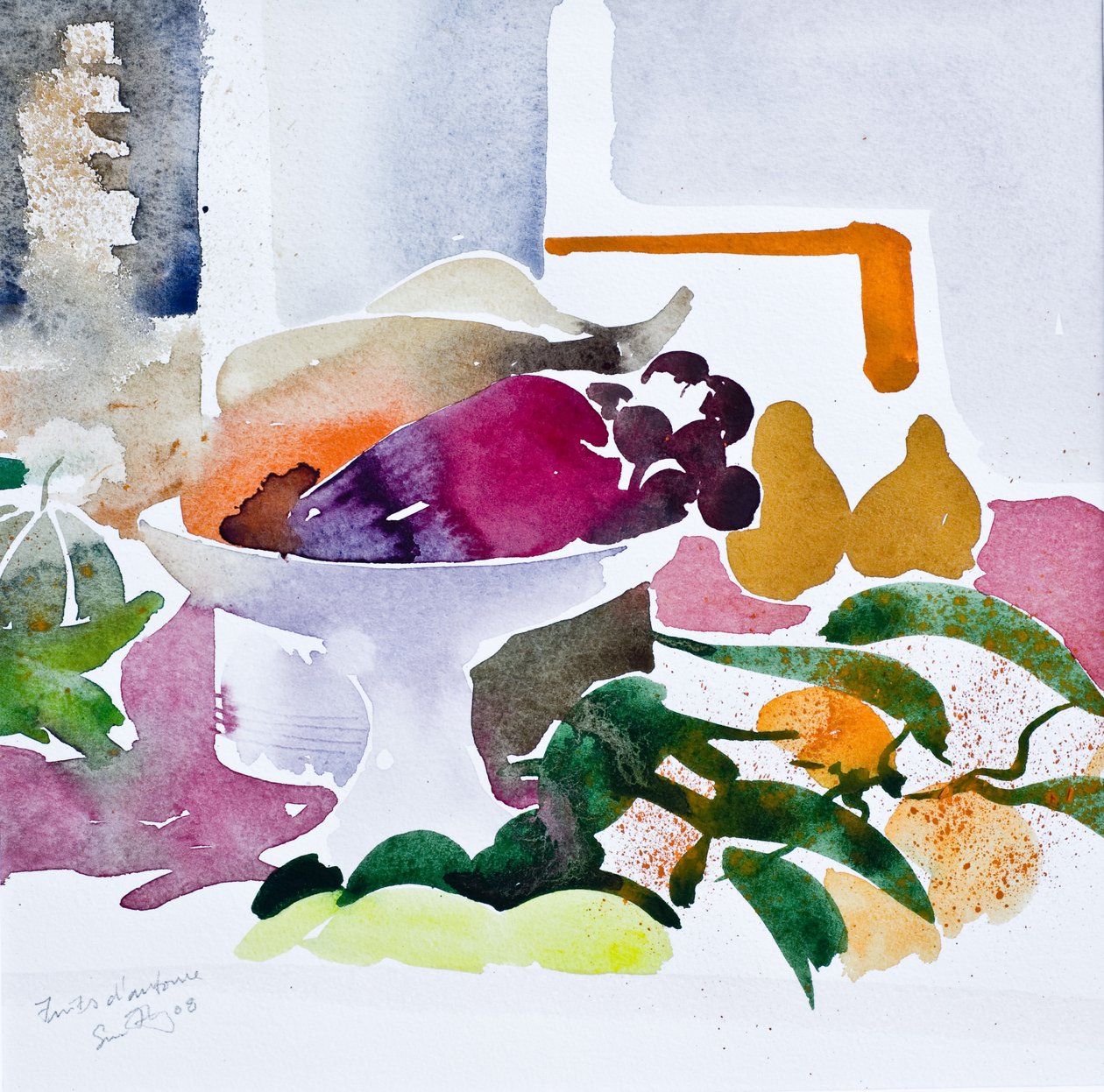 Herfstfruit (aquarel op papier) door Simon Fletcher