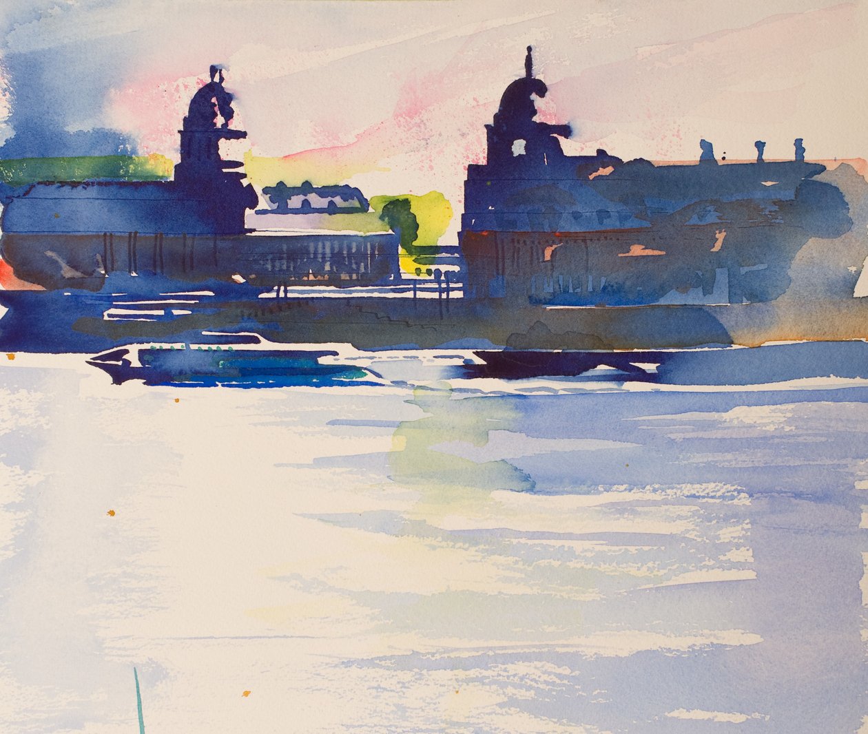 Greenwich vanaf Isle of Dogs, 2016 (aquarel) door Simon Fletcher