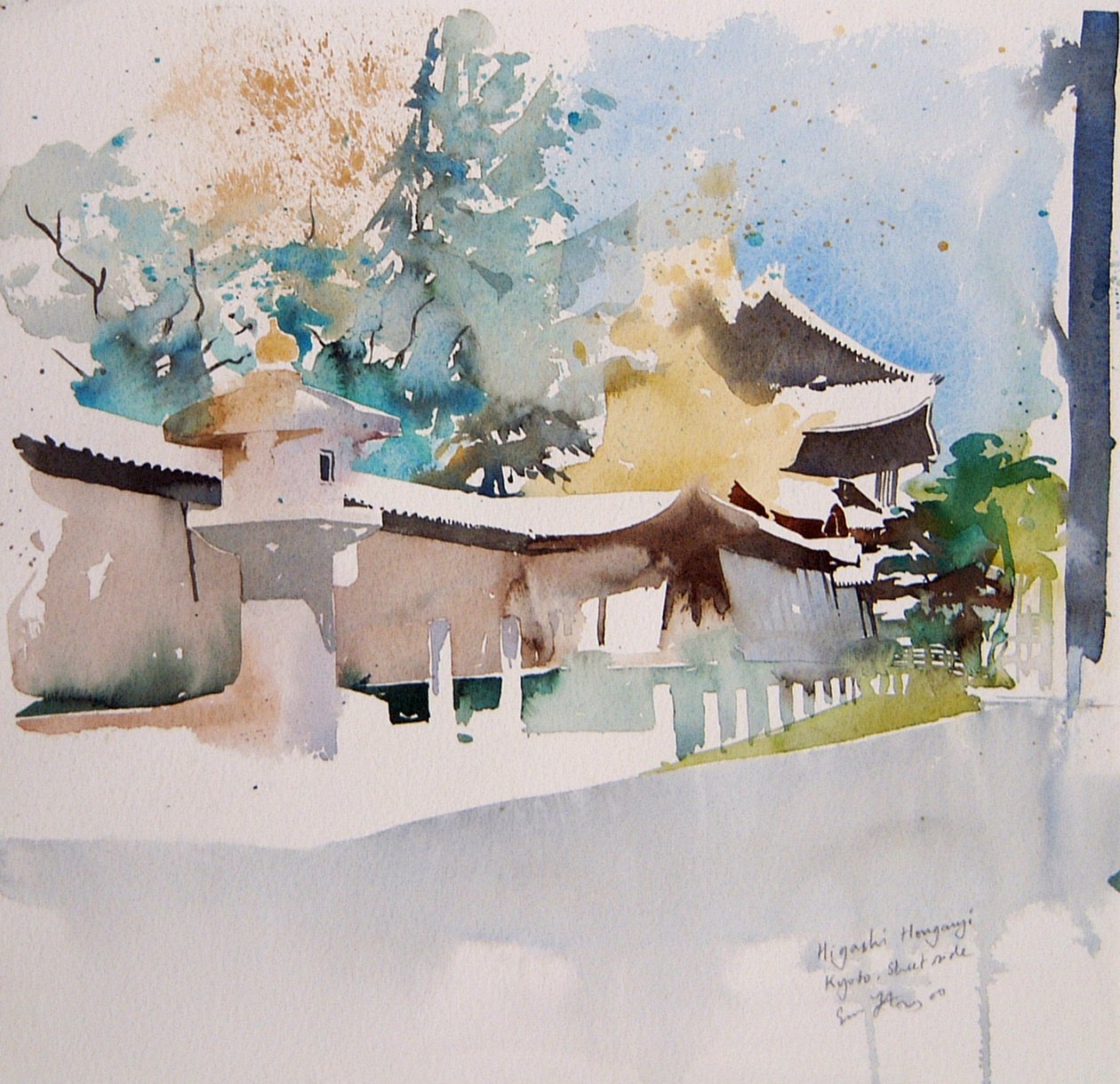 Higashi Honganji Kyoto, 2000 (aquarel) door Simon Fletcher
