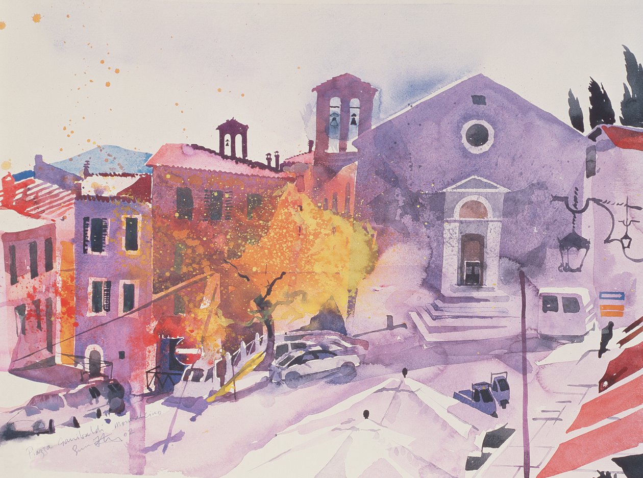 Piazza Garibaldi, Montalcino, 2002 (aquarel op papier) door Simon Fletcher