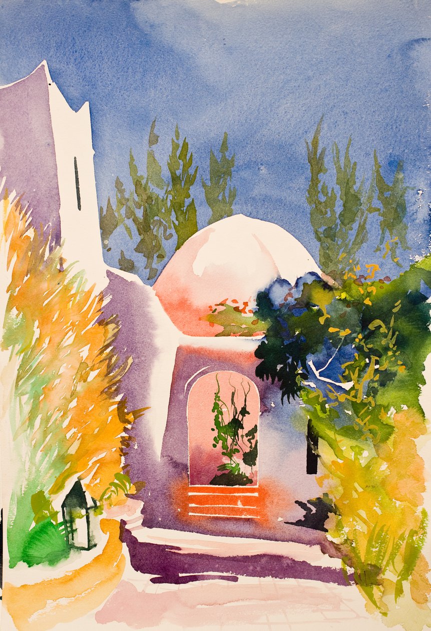 Roze hof, 2016 (aquarel) door Simon Fletcher