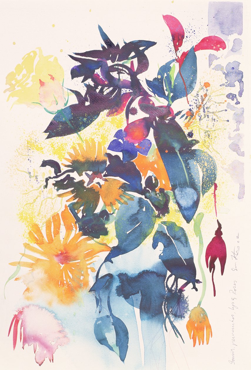 Goudsbloemen, maagdenpalm, lelie, roos, 2002 (aquarel) door Simon Fletcher